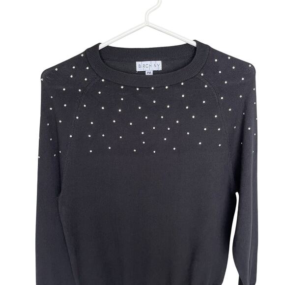 Birch NY | Black Embellished Jeweled Lightweight Sweater Top Petite Medium - Picture 4 of 7